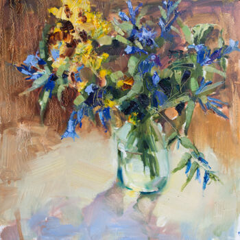 Malarstwo zatytułowany „Blue flowers” autorstwa Olha Laptieva, Oryginalna praca, Olej