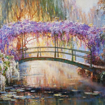 Pittura intitolato "A wooden bridge ent…" da Lara Vald, Opera d'arte originale, Olio Montato su Telaio per barella in legno