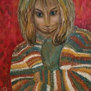 Painting titled "Der Hasenmann" by Lari Peters, Original Artwork, Oil