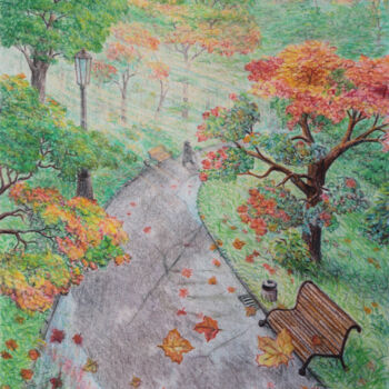 Dessin intitulée "Autumn lives in the…" par Larisa Leontjeva, Œuvre d'art originale, Conté