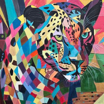 Painting titled "The soul of a Leopa…" by Larisa Robins, Original Artwork, Acrylic Mounted on Wood Stretcher frame