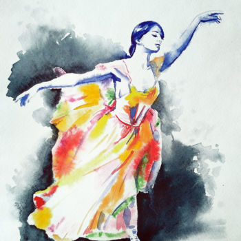 Pintura intitulada "Ballerina" por Olga Larina, Obras de arte originais, Aquarela