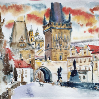 Pintura titulada "Prague. Charles Bri…" por Olga Larina, Obra de arte original, Acuarela