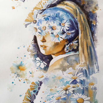 Malerei mit dem Titel "Girl with pearl dai…" von Olga Larina, Original-Kunstwerk, Aquarell