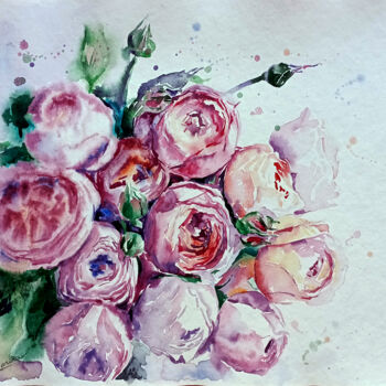 Peinture intitulée "Pink bouquet" par Olga Larina, Œuvre d'art originale, Aquarelle