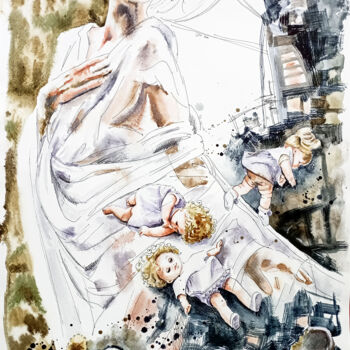 Malerei mit dem Titel "Small lives - big g…" von Olga Larina, Original-Kunstwerk, Aquarell