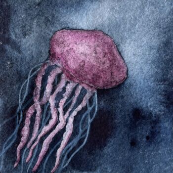 「Purple jellyfish」というタイトルの絵画 Nina Karpovaによって, オリジナルのアートワーク, 水彩画