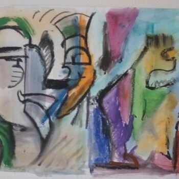 Painting titled "la blague" by Laudu, Original Artwork, Gouache