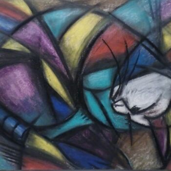 Tekening getiteld "Chat boule 2" door Laudu, Origineel Kunstwerk, Pastel