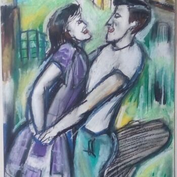 Drawing titled "La surprise" by Laudu, Original Artwork, Pastel