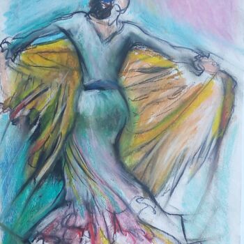 Dibujo titulada "Flamenco 7" por Laudu, Obra de arte original, Pastel