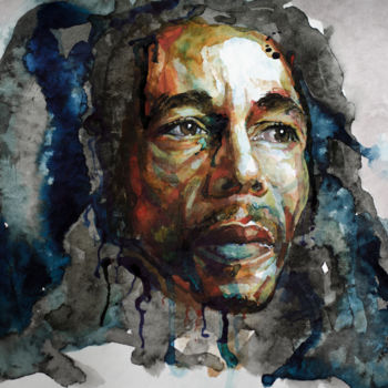 Malerei mit dem Titel "Bob Marley" von Laur Iduc, Original-Kunstwerk, Aquarell