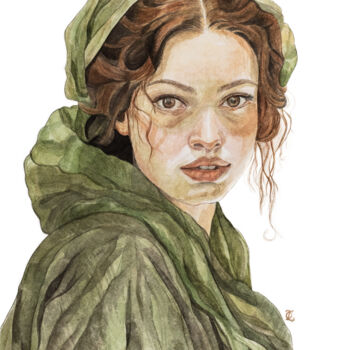 Pintura titulada "Lady in Green" por Laura Olenska, Obra de arte original, Acuarela