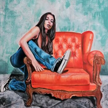 Painting titled "ARMCHAIR n°1" by Laura Segatori, Original Artwork, Oil Mounted on Wood Stretcher frame