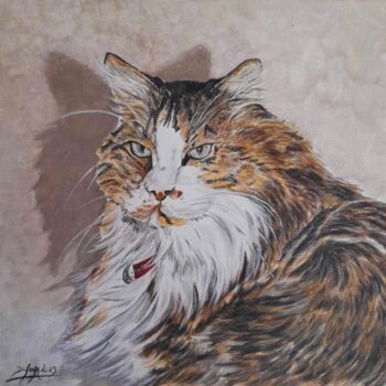 Painting titled "Le chat" by Laurence Dufour, Original Artwork, Acrylic Mounted on Wood Stretcher frame