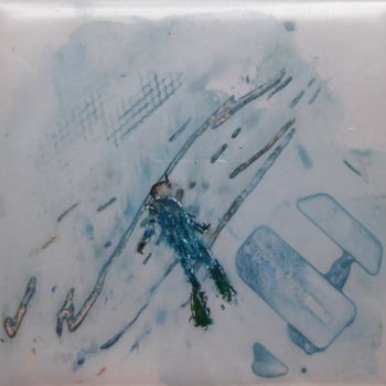 Painting titled "plongeur bleu" by Laurence Fauchart, Original Artwork, Watercolor Mounted on Cardboard