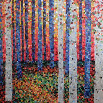 Collages titulada "Teintes d'automne" por Laurence Hochin, Obra de arte original, Collages Montado en Bastidor de camilla de…