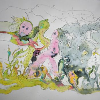 Pintura titulada "Alchimie végétale 3" por Laurence Bonnet, Obra de arte original, Acuarela