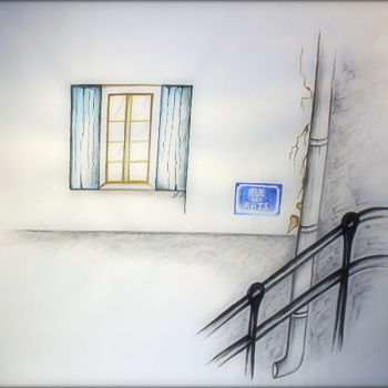 Painting titled "RUE DES ARTS" by Laurent Boron, Original Artwork, Watercolor Mounted on Wood Panel