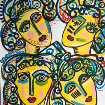 Peinture intitulée "Les quatres visages." par Laurent Folco, Œuvre d'art originale, Acrylique