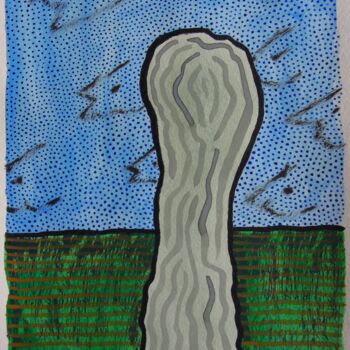 Malerei mit dem Titel "Menhir en plaine" von Laurent Mangepapier, Original-Kunstwerk, Aquarell