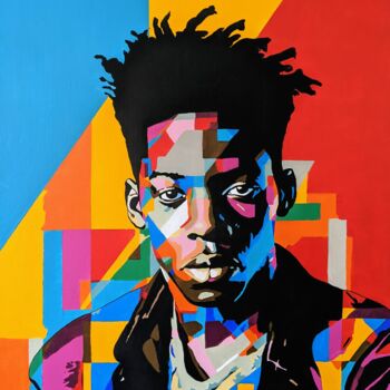 Painting titled "Basquiat/ pop art" by Laurent Perazza, Original Artwork, Acrylic Mounted on Wood Stretcher frame