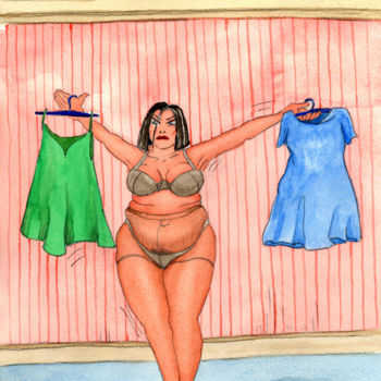 Painting titled "brenda chooses her…" by Lawrence, Original Artwork, Watercolor