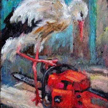 Pintura intitulada "Stork/2022" por Valerie Lazareva, Obras de arte originais, Óleo