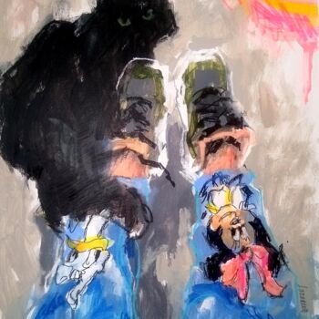 Pintura titulada "Black Cat & Minnie…" por Valerie Lazareva, Obra de arte original, Acrílico
