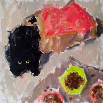 「Black cat in a bag」というタイトルの絵画 Valerie Lazarevaによって, オリジナルのアートワーク, アクリル