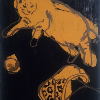 Pittura intitolato "Tiger cat on a blac…" da Valerie Lazareva, Opera d'arte originale, Acrilico