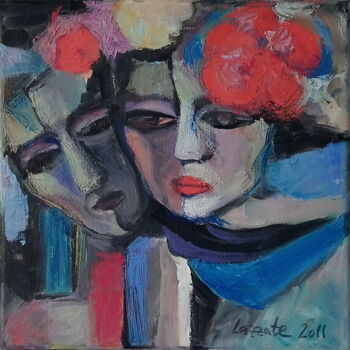 Painting titled "Les DEUX" by Lazzate Maral, Original Artwork, Oil Mounted on Wood Stretcher frame