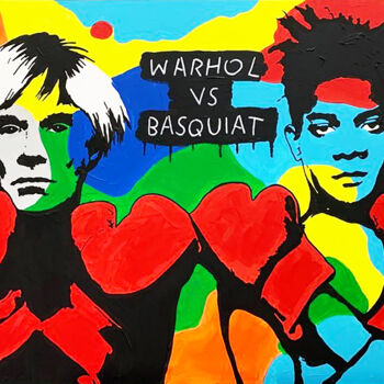 Painting titled "WARHOL VS BASQUIAT" by Le Closier, Original Artwork, Acrylic Mounted on Wood Stretcher frame