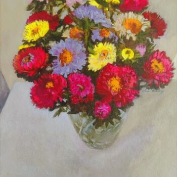 Painting titled "Asters" by Lea Laboy, Original Artwork, Oil