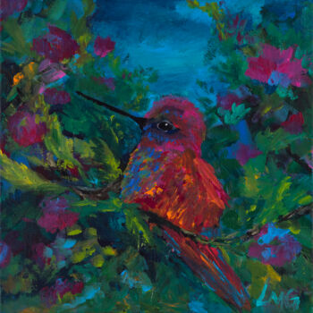 Malarstwo zatytułowany „Cubby Hummingbird” autorstwa Leah Marie Goddard, Oryginalna praca, Akryl Zamontowany na Drewniana ra…