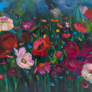 「Spring Wildflowers」というタイトルの絵画 Leah Marie Goddardによって, オリジナルのアートワーク, アクリル ウッドストレッチャーフレームにマウント