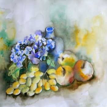 Pittura intitolato "pommes , raisins, e…" da Thaline 1, Opera d'arte originale, Olio