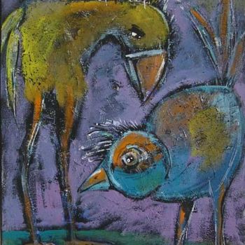 Painting titled "Plumage 6F" by Bernadette Leclercq, Original Artwork, Oil