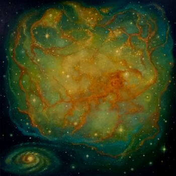 Peinture intitulée "Nebula Emerald" par Lee Campbell, Œuvre d'art originale, Huile Monté sur Châssis en bois