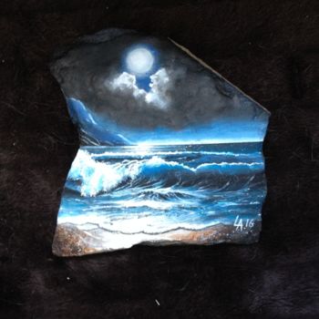 Pintura intitulada "praia ao luar" por Luis Alves, Obras de arte originais, Acrílico