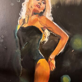 Painting titled "Miley Cyrus in black" by Leïla Issa Brahim, Original Artwork, Oil