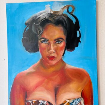 Pintura intitulada "Liz taylor" por Leïla Issa Brahim, Obras de arte originais, Óleo Montado em Armação em madeira