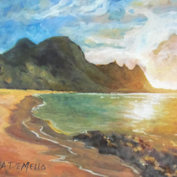 Painting titled "Tunnels Beach" by Lelia, Original Artwork, Watercolor