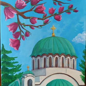 绘画 标题为“Храм Святого Саввы” 由Лена Цимбалист, 原创艺术品, 丙烯 安装在木质担架架上