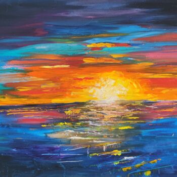 Painting titled "the " sunset"" by Lena Lito, Original Artwork, Oil