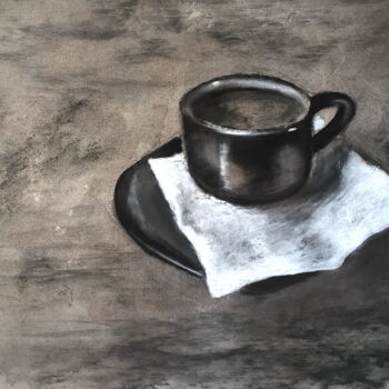 Рисунок под названием "Morning Coffee Char…" - Lena Ru, Подлинное произведение искусства, Древесный уголь