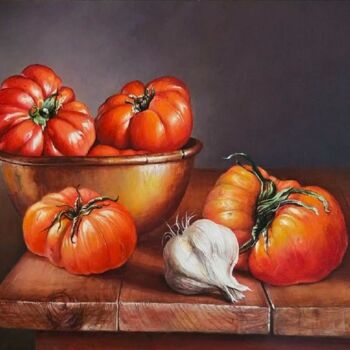 Pintura titulada "Still Life in a Cop…" por Lenard Kocsis, Obra de arte original, Oleo