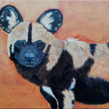 Pittura intitolato "African Wild Dog" da Lene Daugaard, Opera d'arte originale, Acrilico Montato su Telaio per barella in le…