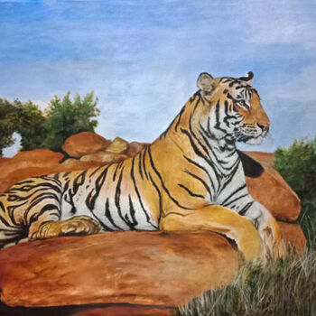Painting titled "Tiger 1" by Leo Budhi, Original Artwork, Acrylic