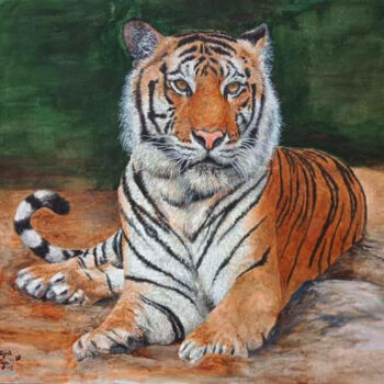 Painting titled "Bengal Tiger 1" by Leo Budhi, Original Artwork, Oil
